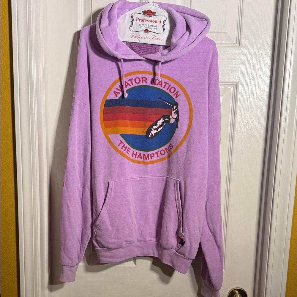 Aviator Nation Lavender Hoodie with Rainbow Logo
